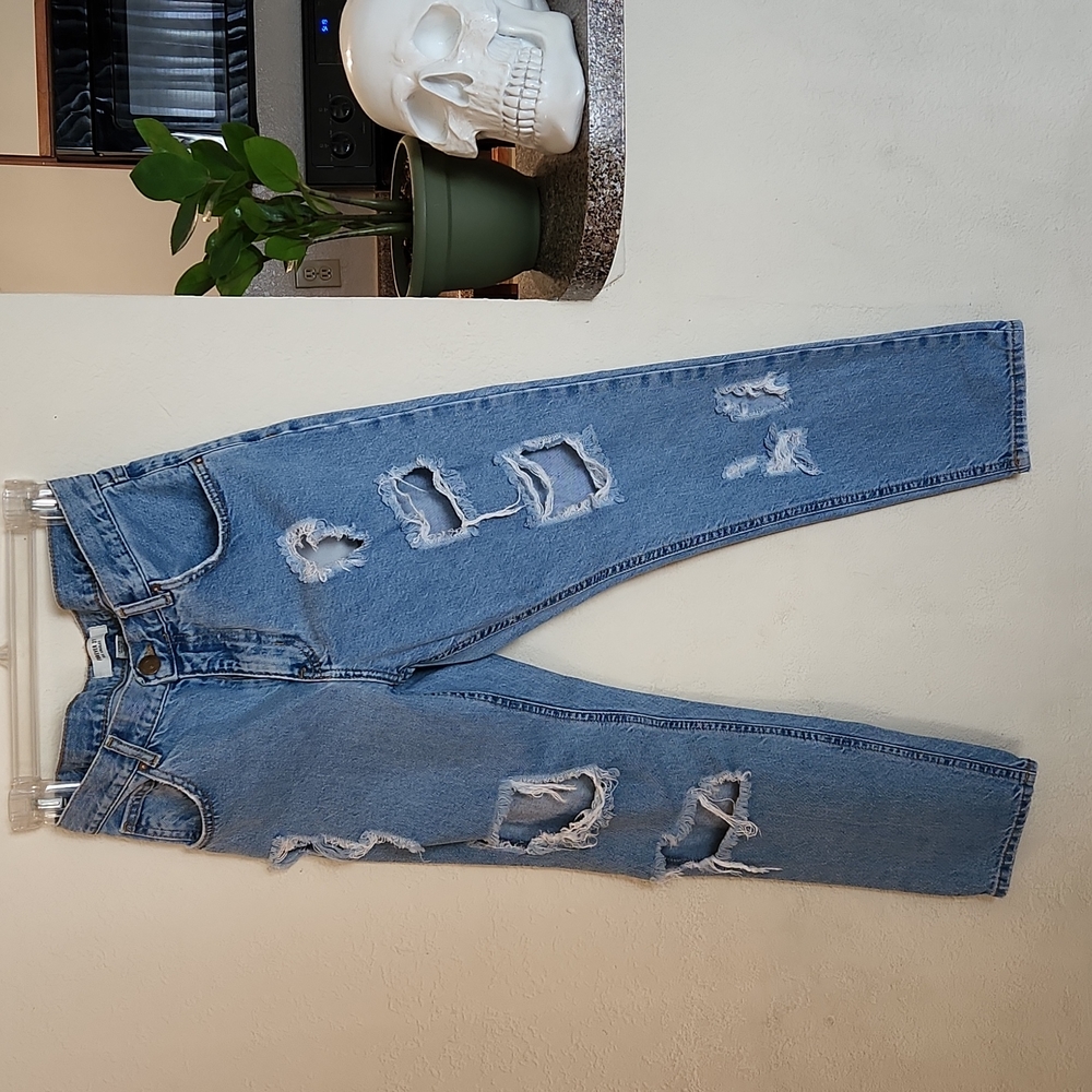 Distressed denim.